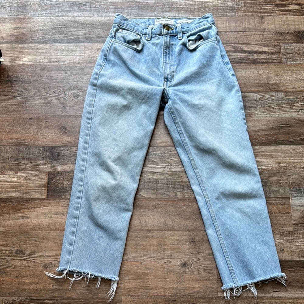 American Apparel Women's Light Blue Frayed Hem Jeans
